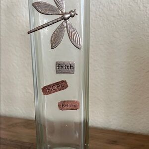 Dragonfly bottle vase 12” clear glass